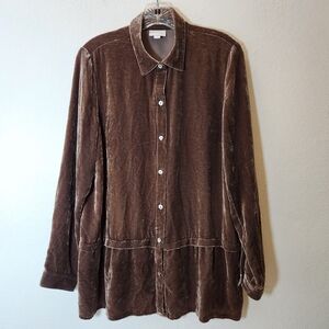 J.Jill Velvet Silk Blend Button Down Long Sleeve Peplum Hem Tunic Shirt Medium